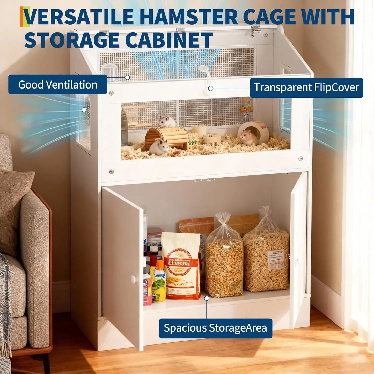 HiMISS Large Acrylic Small Animal Cage With Storage Cabinet Habitat