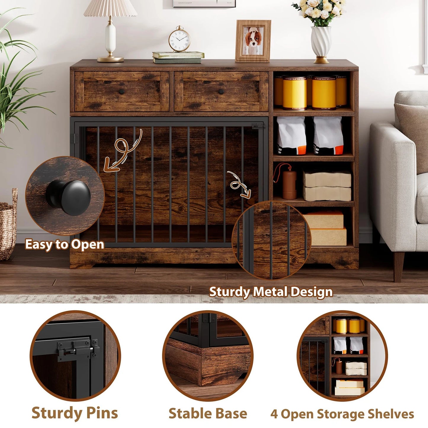 HiMISSD Dog Crate Furniture TV Stand With 2 Drawers