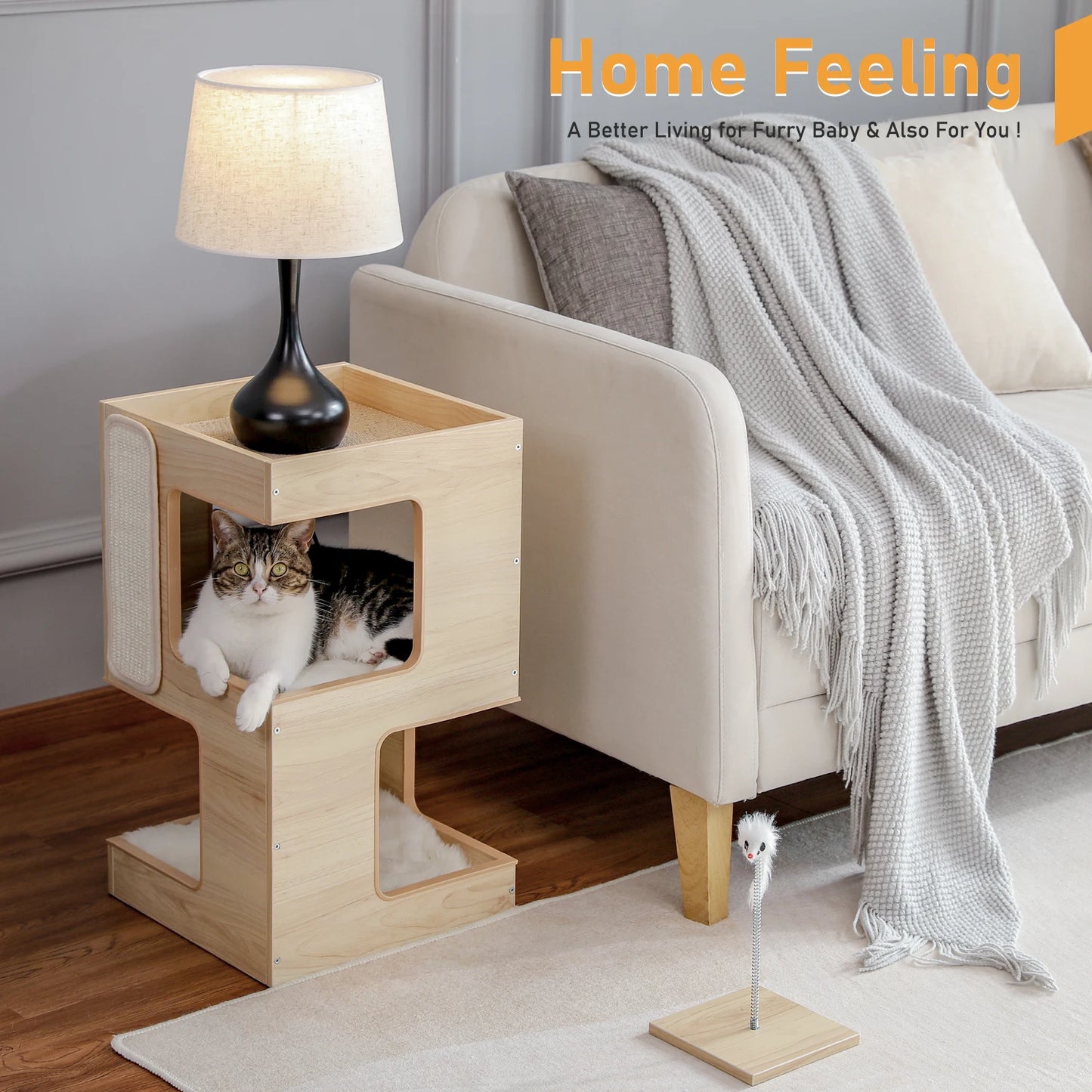 PAWZ Road Wood Cat Condo With Scratching Pad Removable Mats