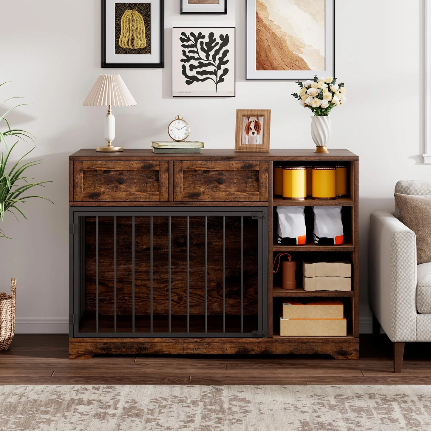 HiMISSD Dog Crate Furniture TV Stand With 2 Drawers