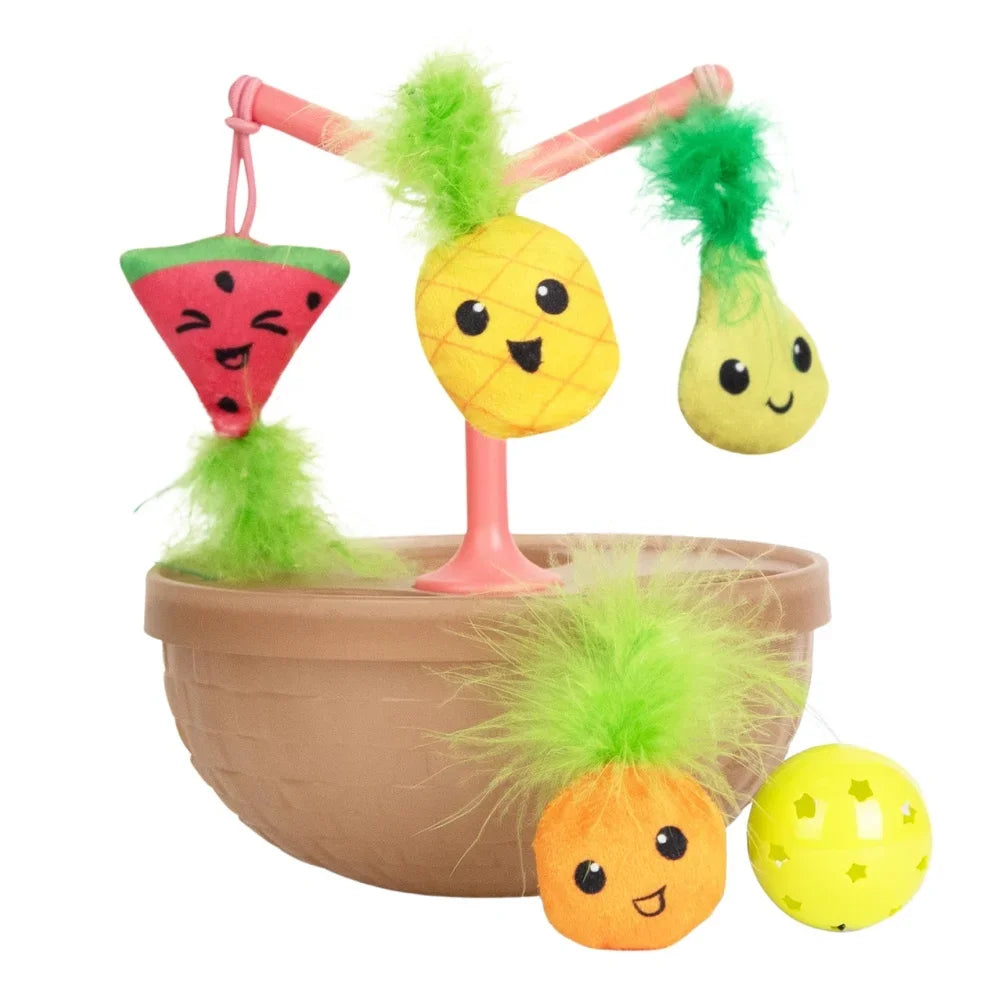 Wobbling Cat Toy Fruit Bowl With 5 Interactive Catnip Toys