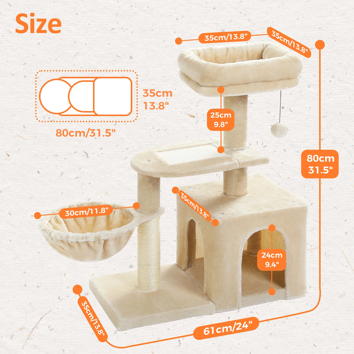 Pawz Road Indoor Cat Tower Includes Scratching Post And Cozy Hammock