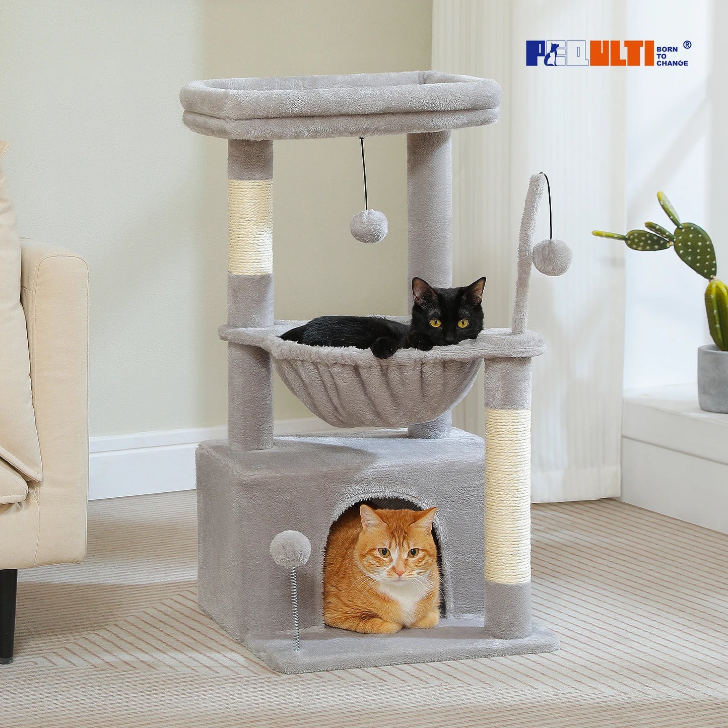 PAWZ Road 4 In 1 Cat Tree With Condo Hammock And Scratching Post