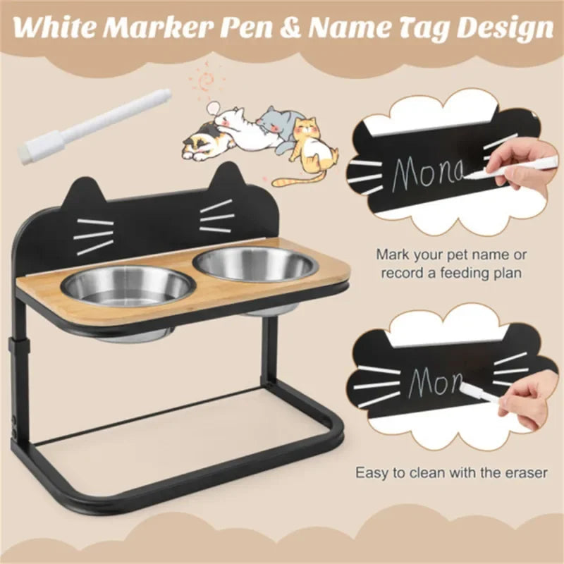 Elevated Pet Feeder With 2 Stainless Steel Bowls Adjustable Height