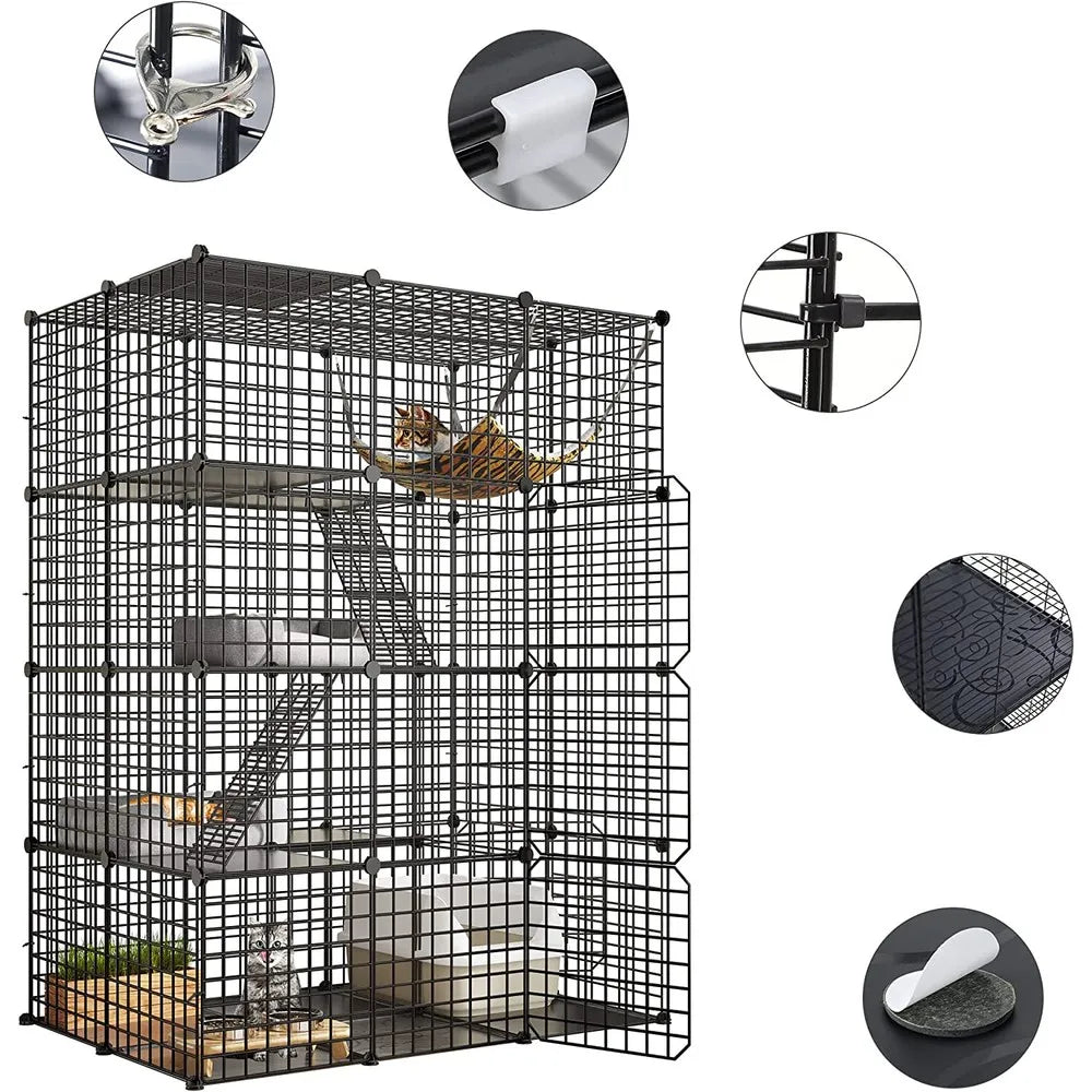 Cat Cage Enclosure Metal Wire 4-Tier DIY Playpen Catio