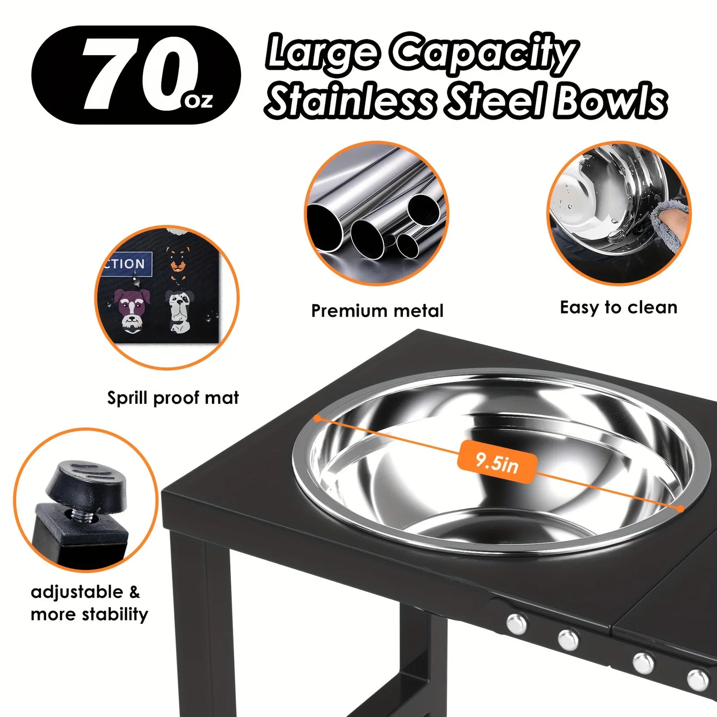 Elevated Dog Bowls For Large Dogs With Mat And Dual 3000ml Bowls