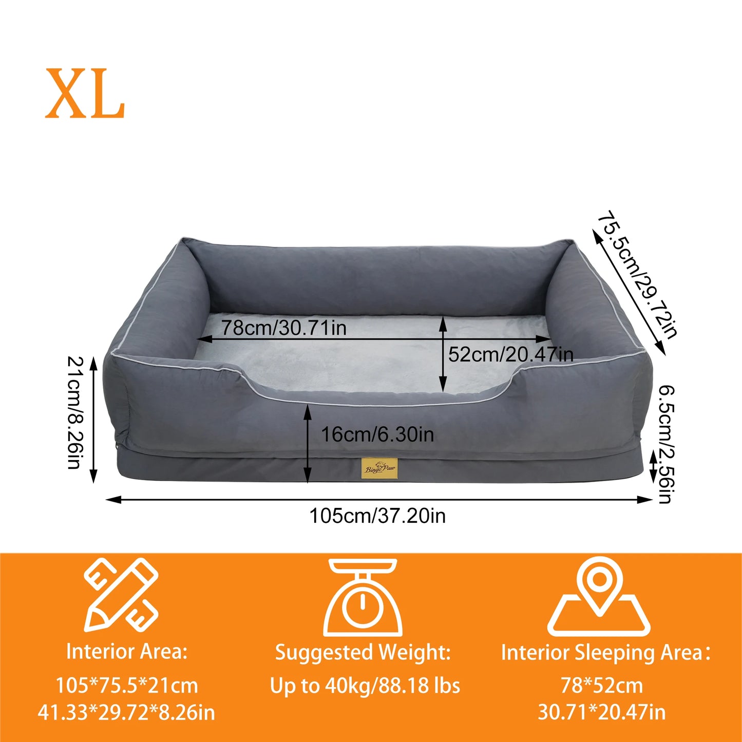 BINGOPAW Orthopedic Rectangular Dog Bed With Bolster And Washable Cover
