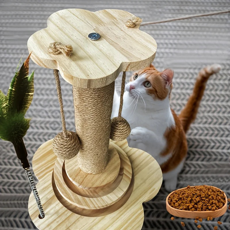 Indoor Cat Scratching Post With Ball Track Toy Kit Set