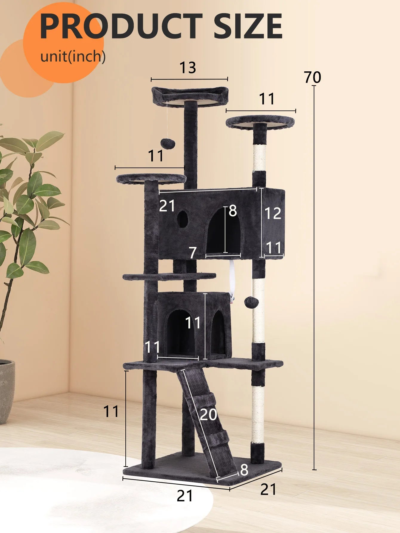 Four Tier Cat Tree With Sisal Posts And Dangling Ball