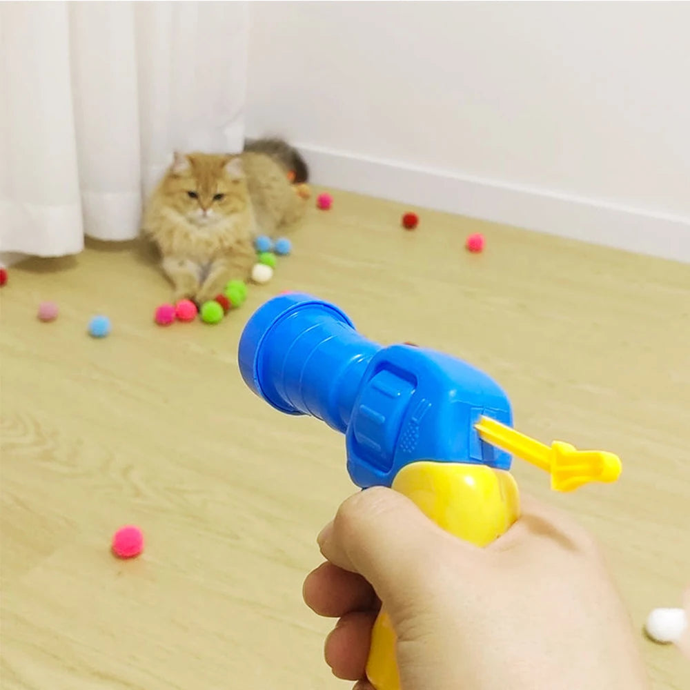 Cat Plush Ball Shooting Gun Toy for Interactive Cat Play