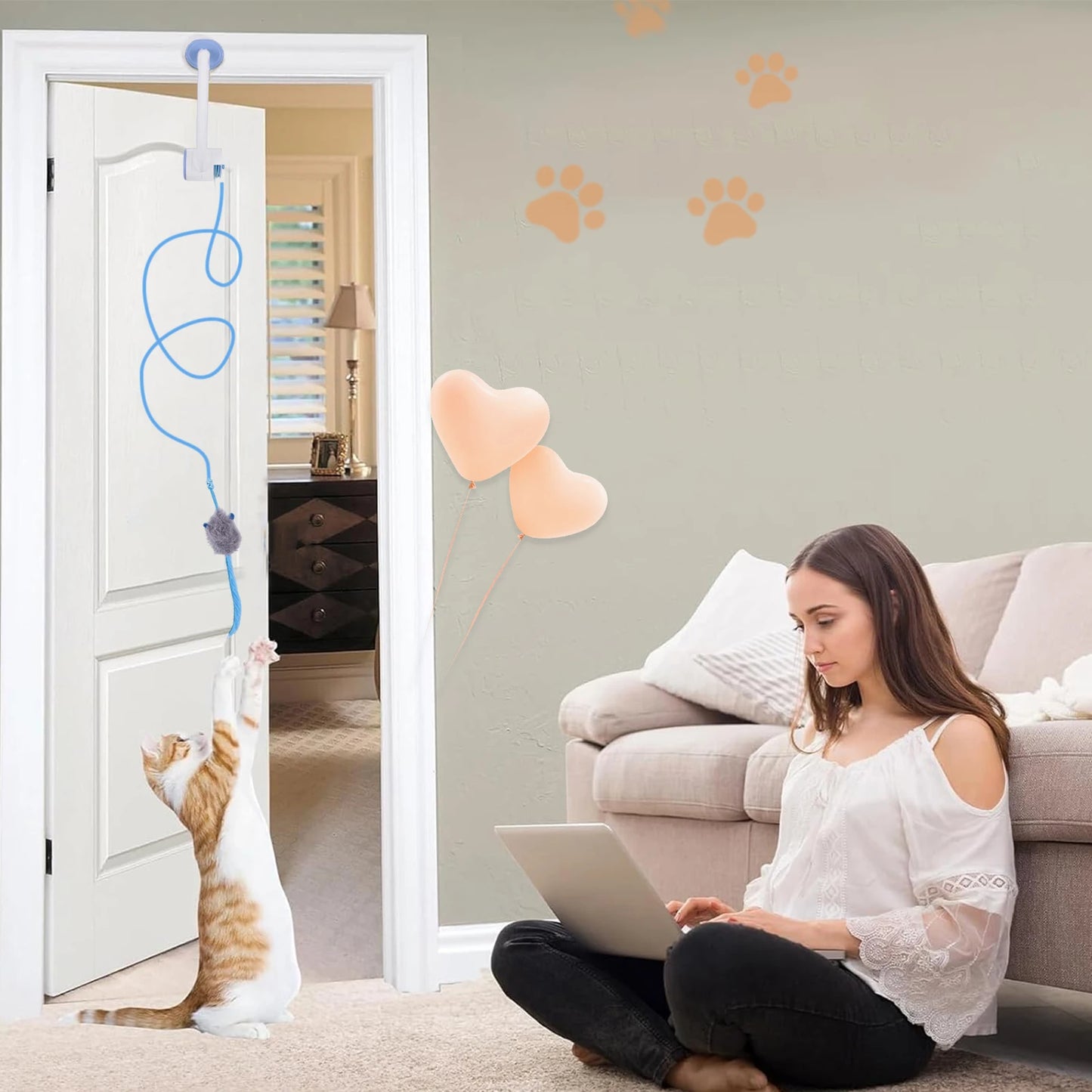 Shunmaii Automatic Door Hanging Cat Toy With 3 Catnip Mice