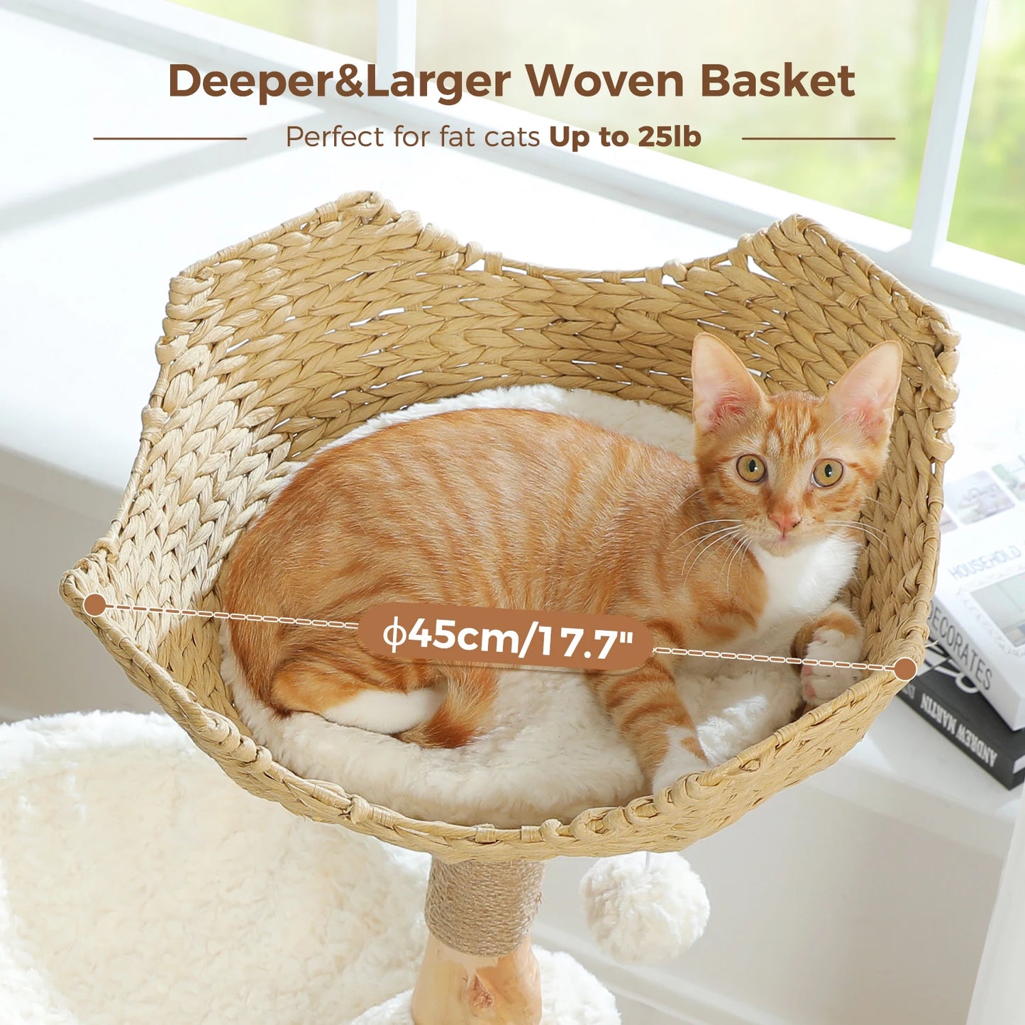 PAWZ Road Modern Cat Tree Tower With Solid Wood Scratching Posts Wicker Basket