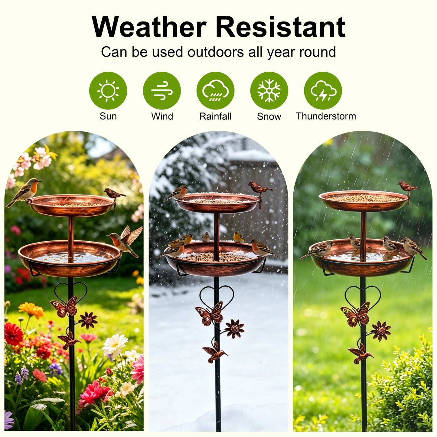 Two Tier Bird Bath Metal Garden Decor 5 Prong Base