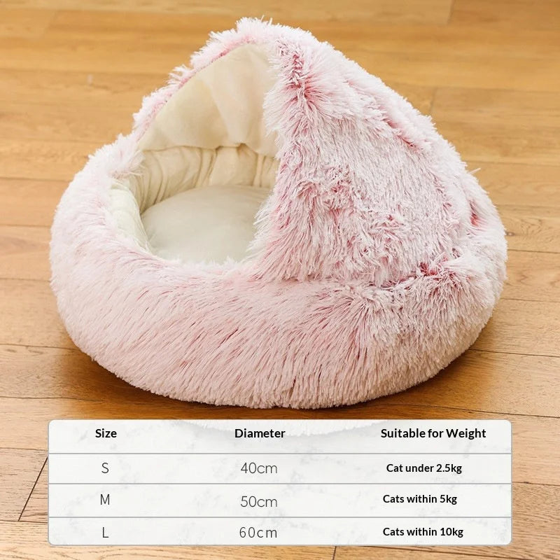 Winter Plush Round Cat Bed 2 In 1 Warm Nest For Cats