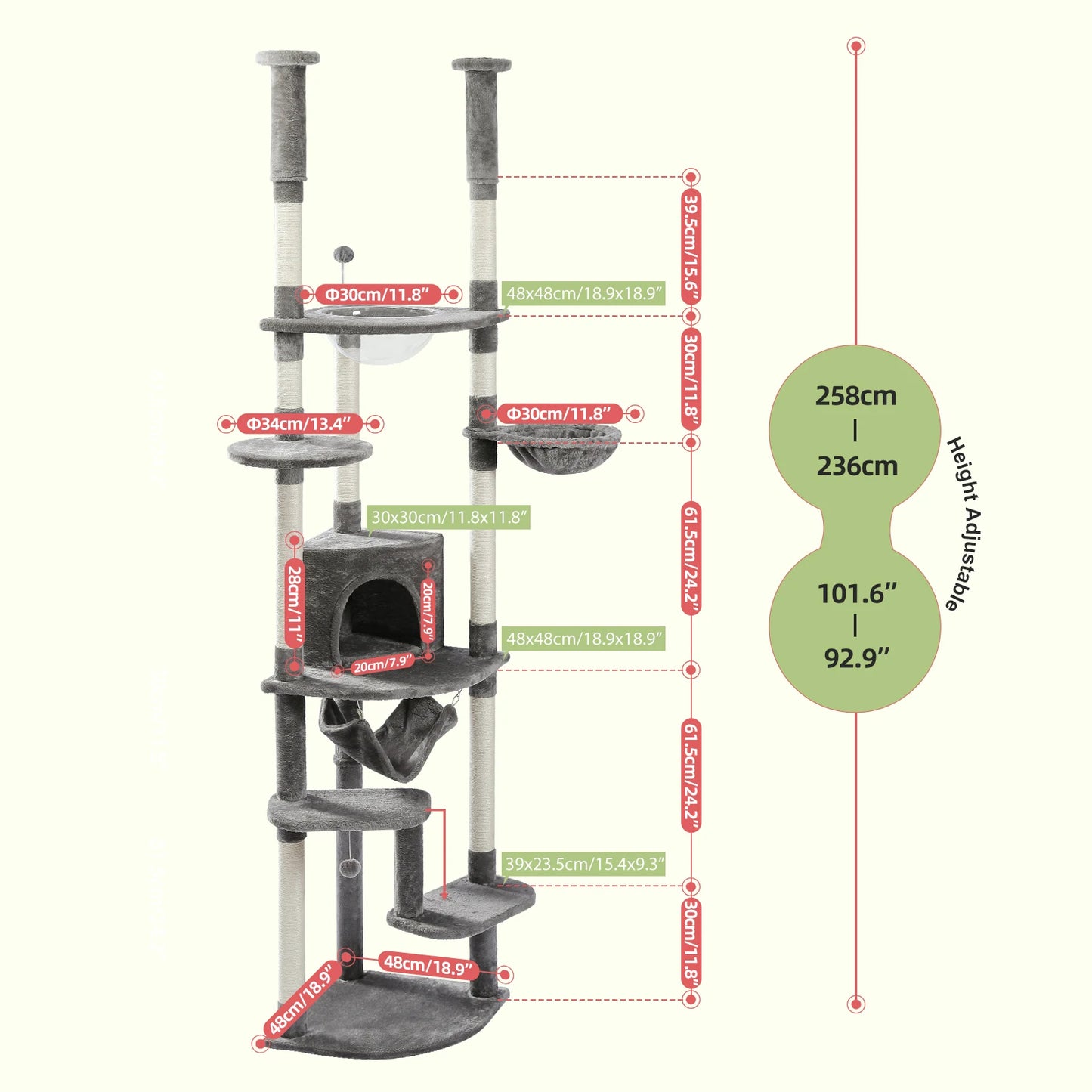 PAWZ Road Adjustable Floor to Ceiling Cat Tree With Sisal Posts