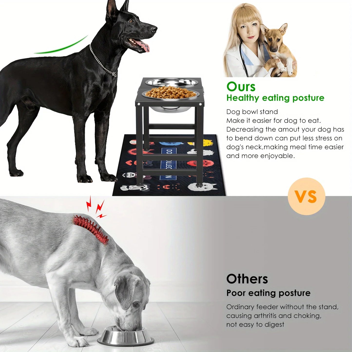 Elevated Dog Bowls For Large Dogs With Mat And Dual 3000ml Bowls
