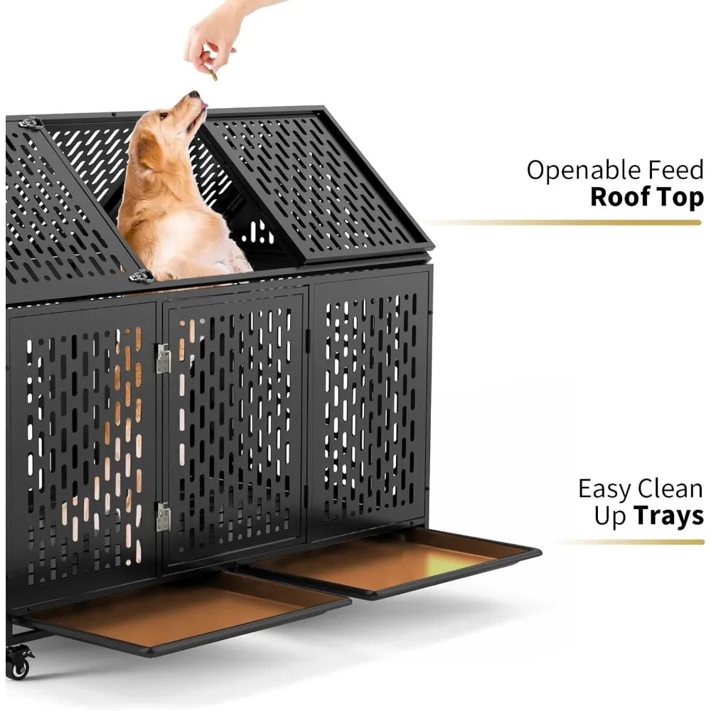 Heavy Duty Dog Crate Indestructible Kennel With Wheels