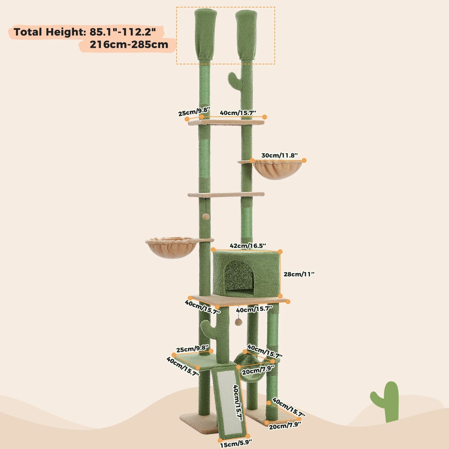 PAWZ Road Adjustable Floor to Ceiling Cat Tree With Sisal Posts