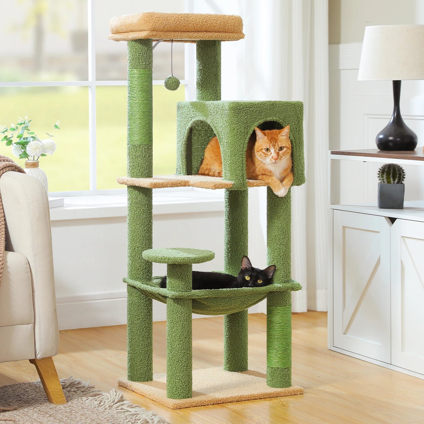 PEQULTI Five Level Cat Tree Tower With Top Perch Hammock