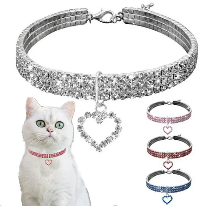NONED Three Row Elastic Rhinestone Pet Collar