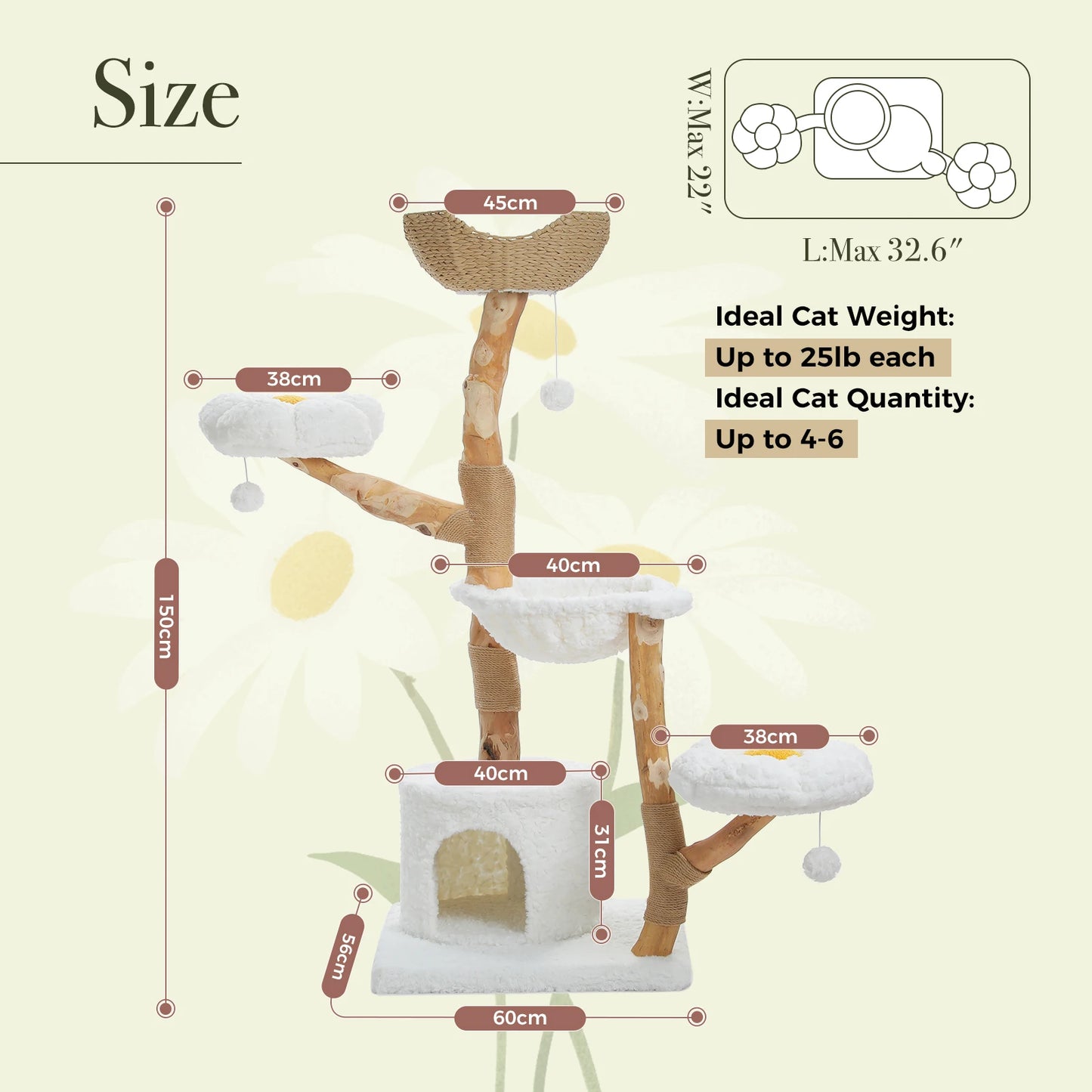 PEQULTICN Cat Tree Modern Tower With Condo Hammock Perches