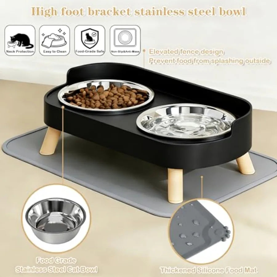 Elevated Cat Bowls With Food Mat Splash Proof Anti Vomit Set