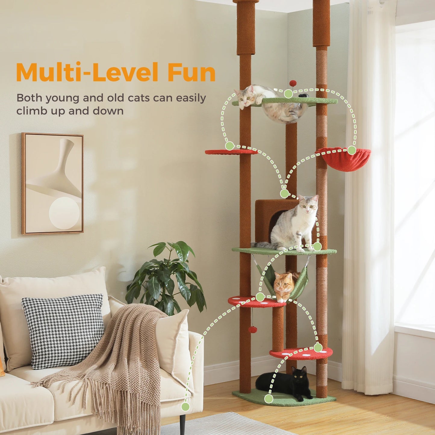 PAWZ Road Adjustable Floor to Ceiling Cat Tree With Sisal Posts