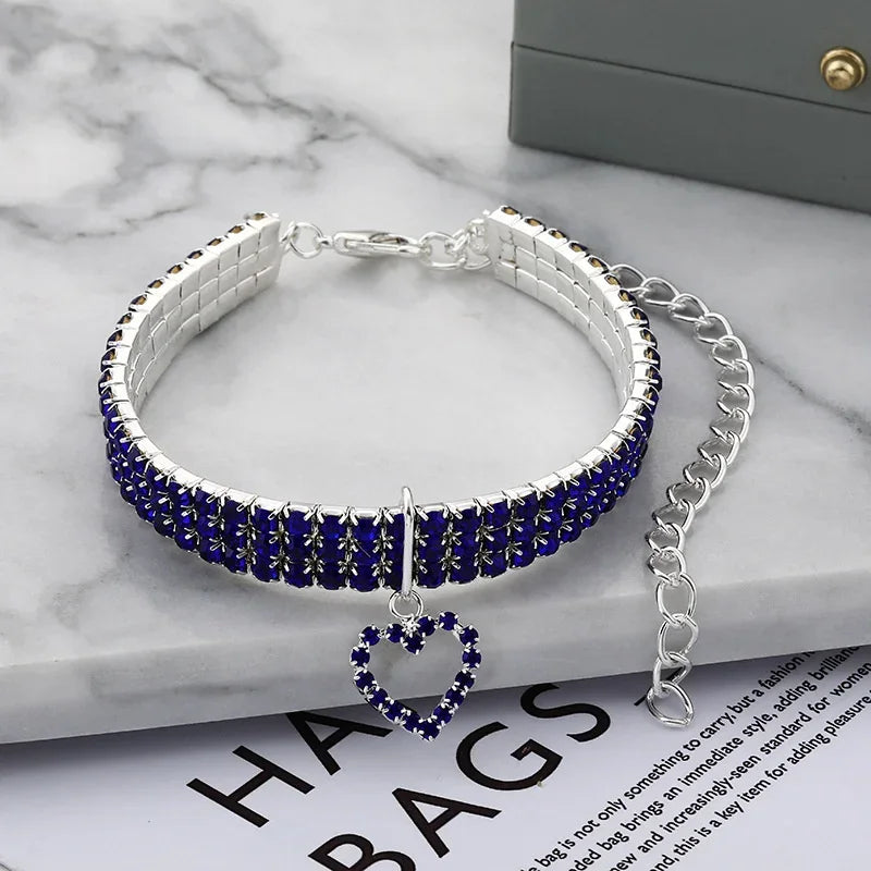 NONED Three Row Elastic Rhinestone Pet Collar