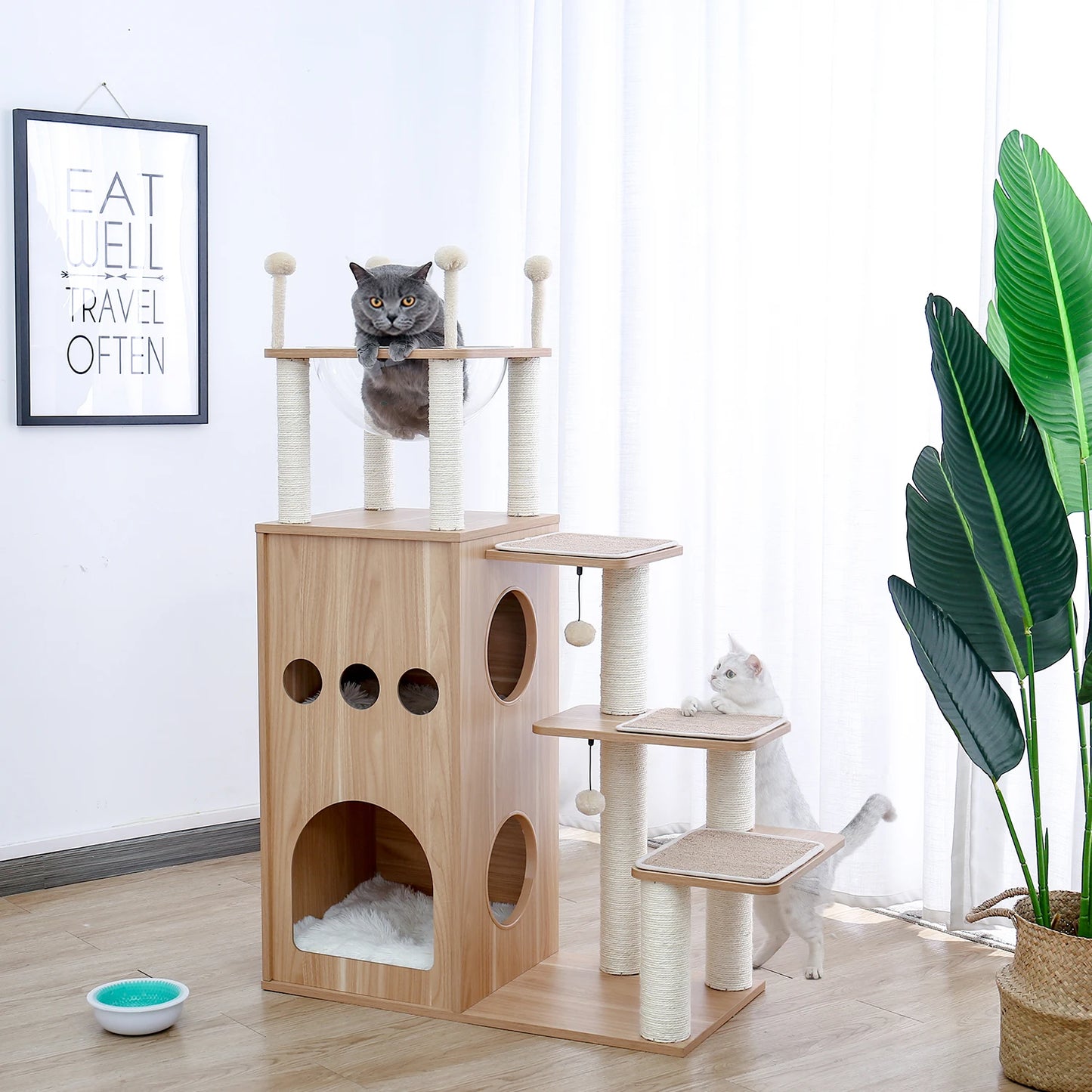 PAWZ Ro Multi-Level Cat Tree Indoor Wood Tower With Scratching Posts