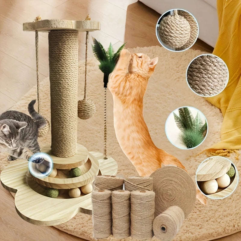 Indoor Cat Scratching Post With Ball Track Toy Kit Set
