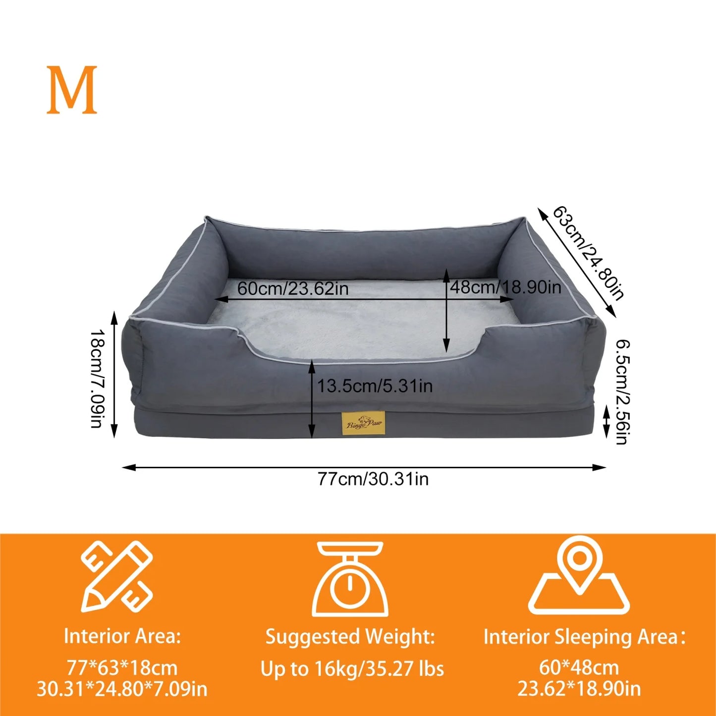 BINGOPAW Orthopedic Rectangular Dog Bed With Bolster And Washable Cover