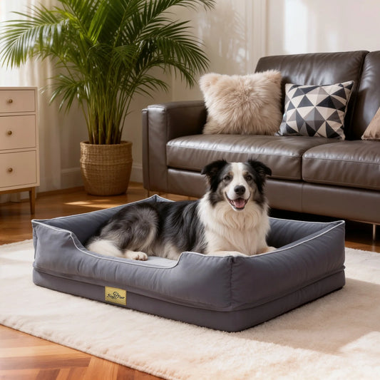 BINGOPAW Orthopedic Rectangular Dog Bed With Bolster And Washable Cover