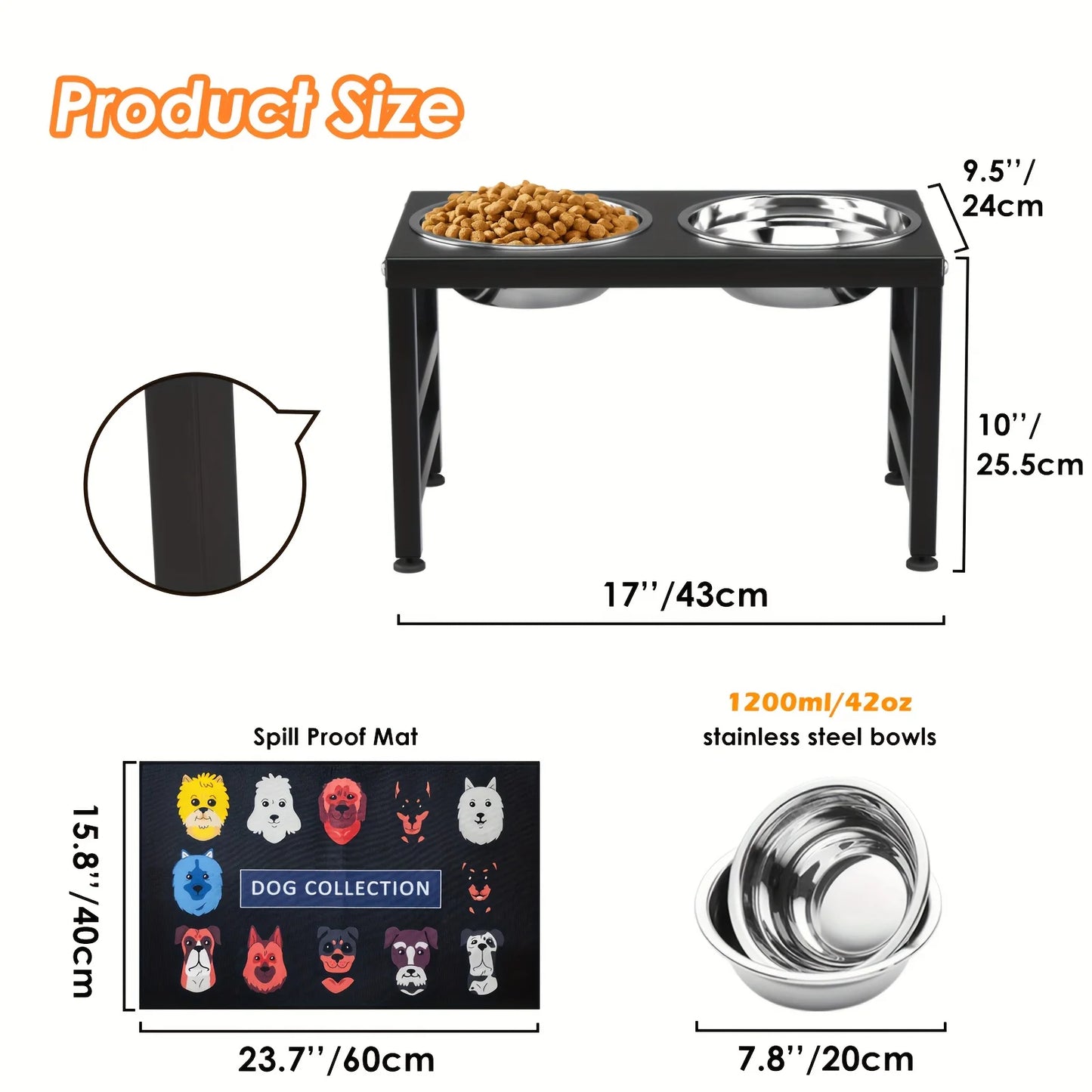 Elevated Dog Bowls For Large Dogs With Mat And Dual 3000ml Bowls