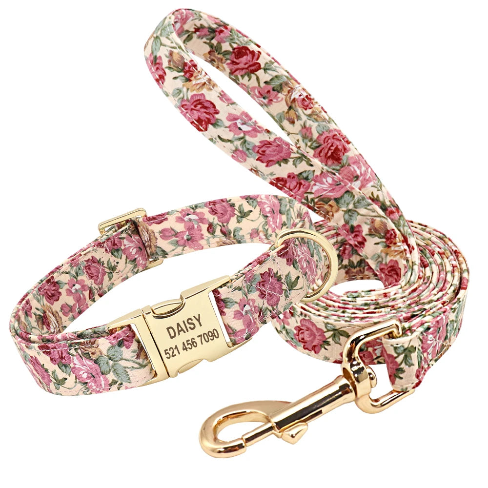 PET ARTIST Personalized Dog Collar Leash Set With Engraved Nameplate