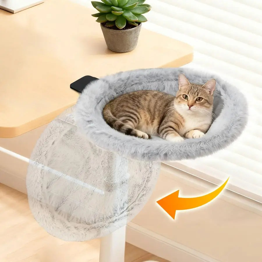 Cat Desk Bed Featuring Steel Clamp Foldable Side Table