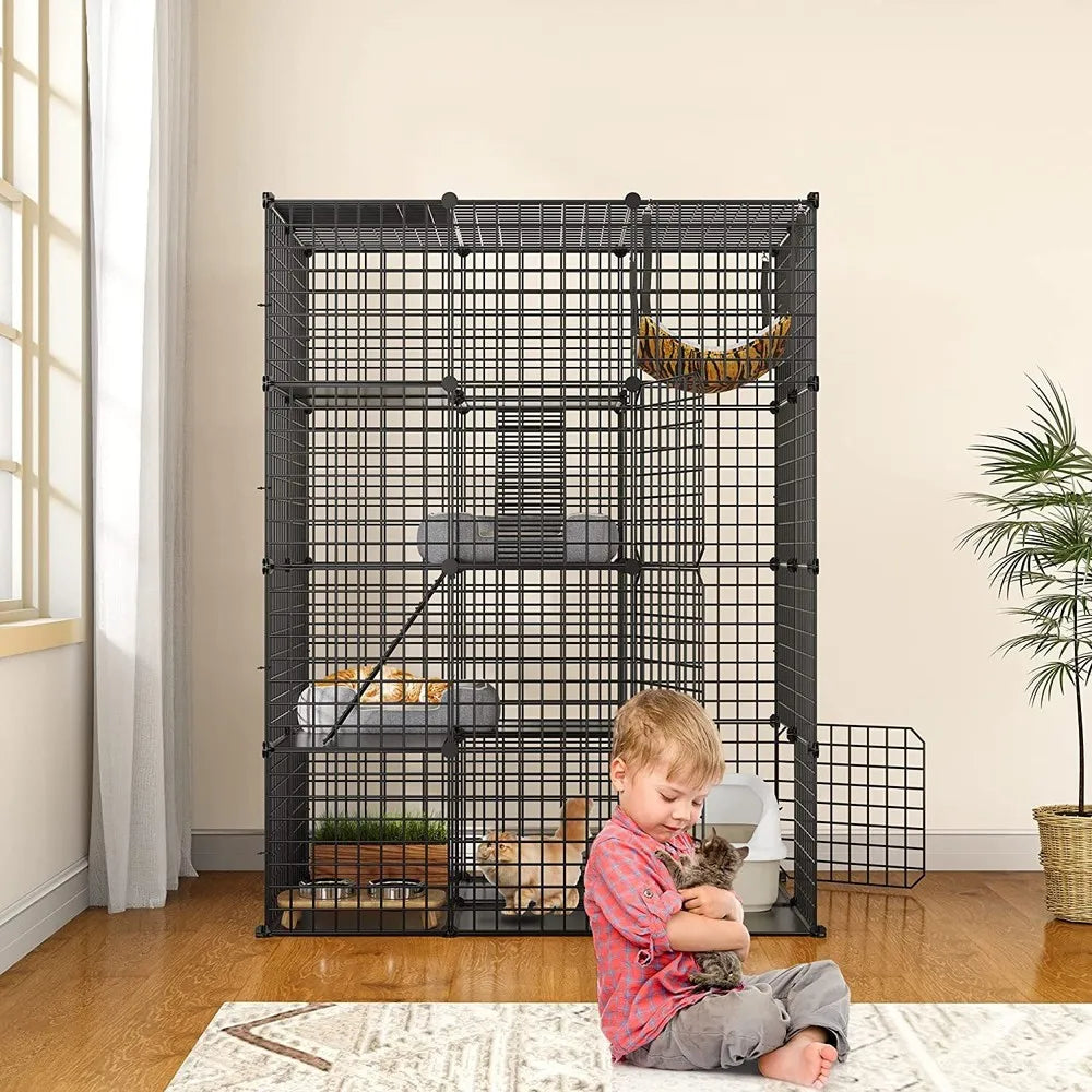Cat Cage Enclosure Metal Wire 4-Tier DIY Playpen Catio