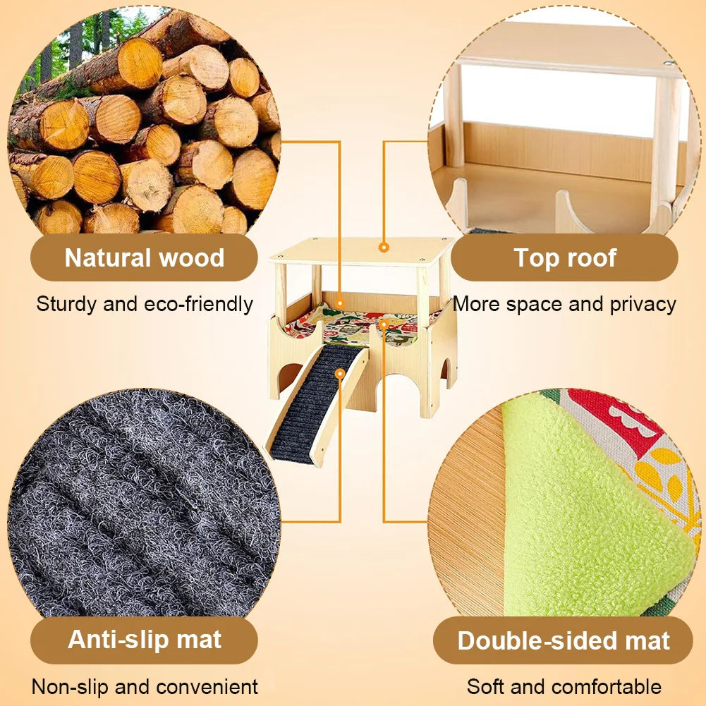 2 Tier Guinea Pig Hideout Wooden Castle For Small Animals