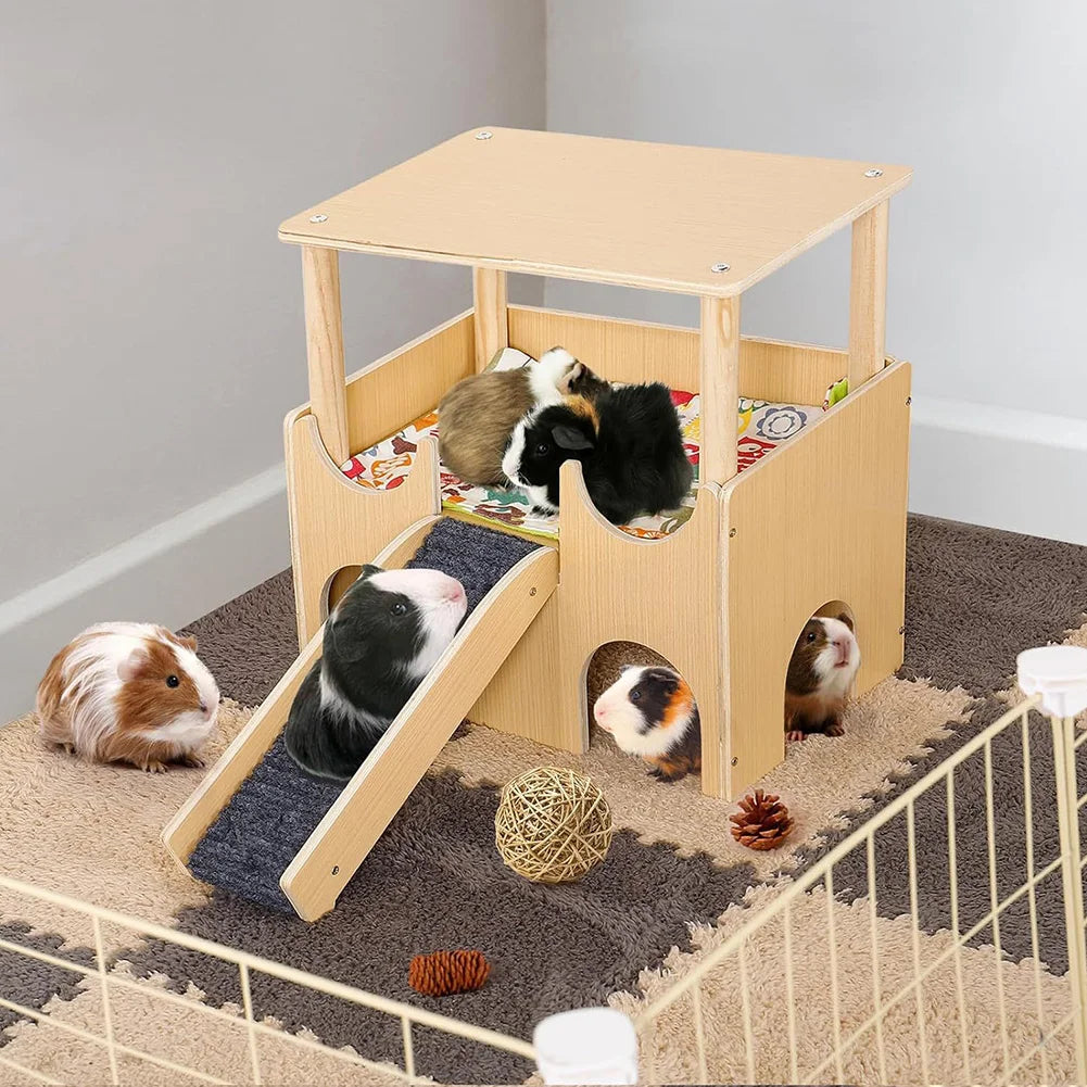 2 Tier Guinea Pig Hideout Wooden Castle For Small Animals