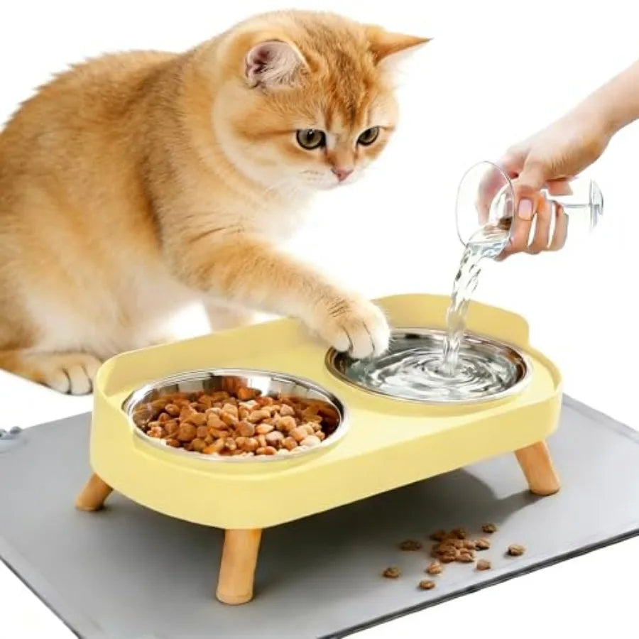 Elevated Cat Bowls With Food Mat Splash Proof Anti Vomit Set