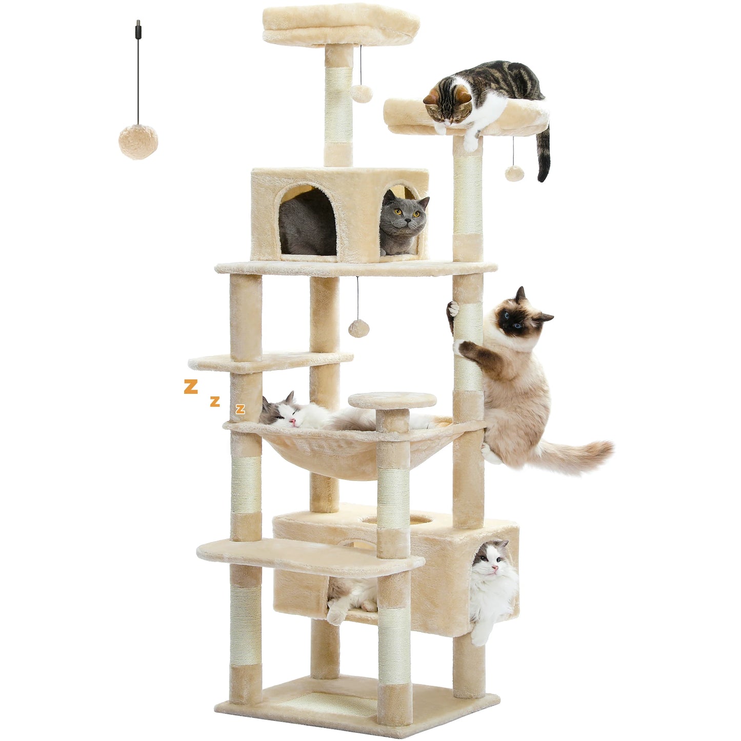 PEQULTI Multi Level Cat Tree With Scratching Posts And Hammock