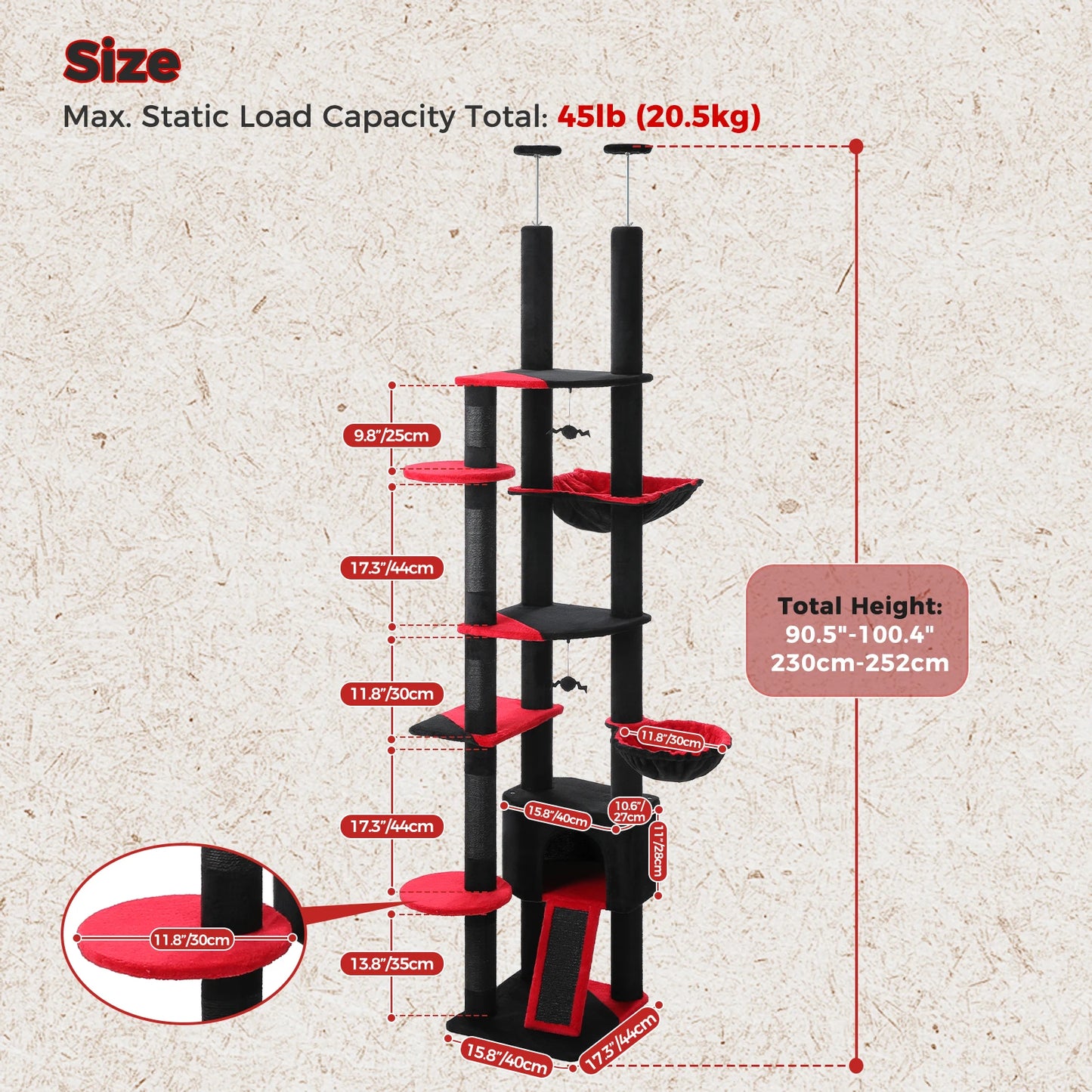 PAWZ Road Adjustable Floor to Ceiling Cat Tree With Sisal Posts