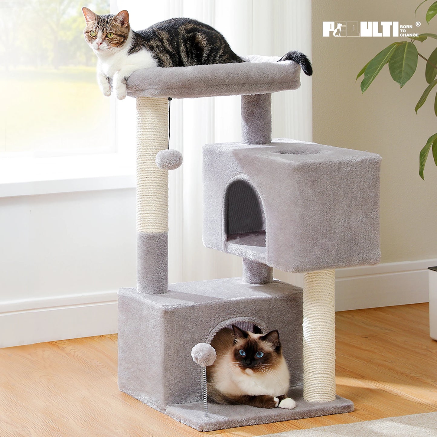 PEQULTICN Cat Tree Three Level Tower With Detachable Top Perch
