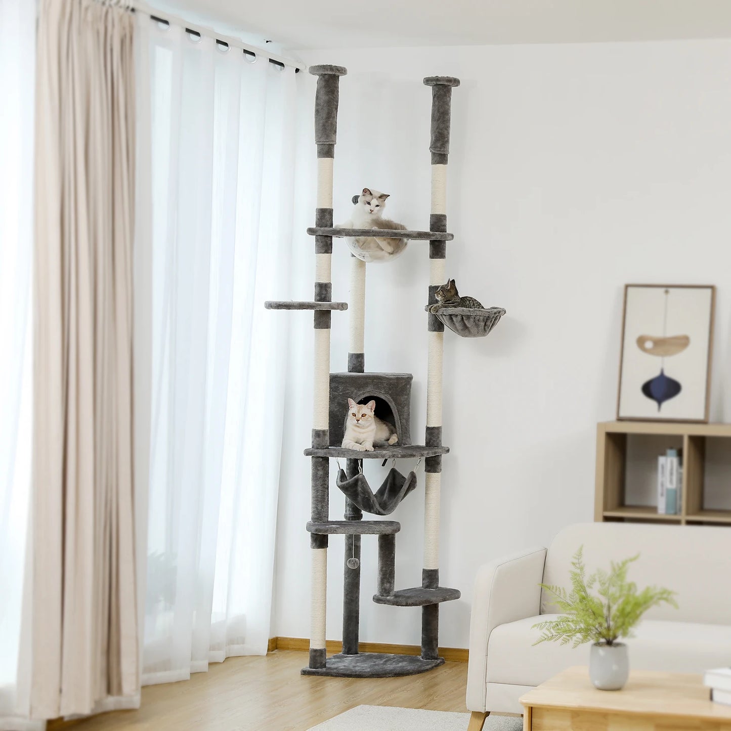 PAWZ Road Adjustable Floor to Ceiling Cat Tree With Sisal Posts