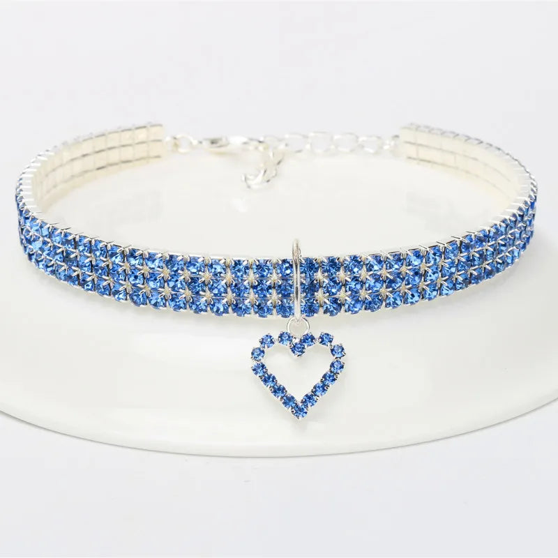 NONED Three Row Elastic Rhinestone Pet Collar