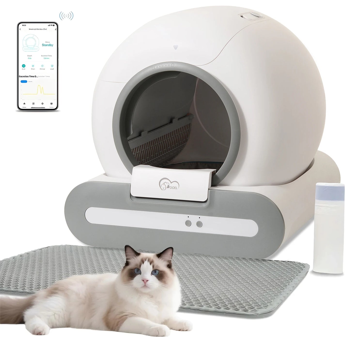 DOEL Self-Cleaning Cat Litter Box With App Control Litter Mat
