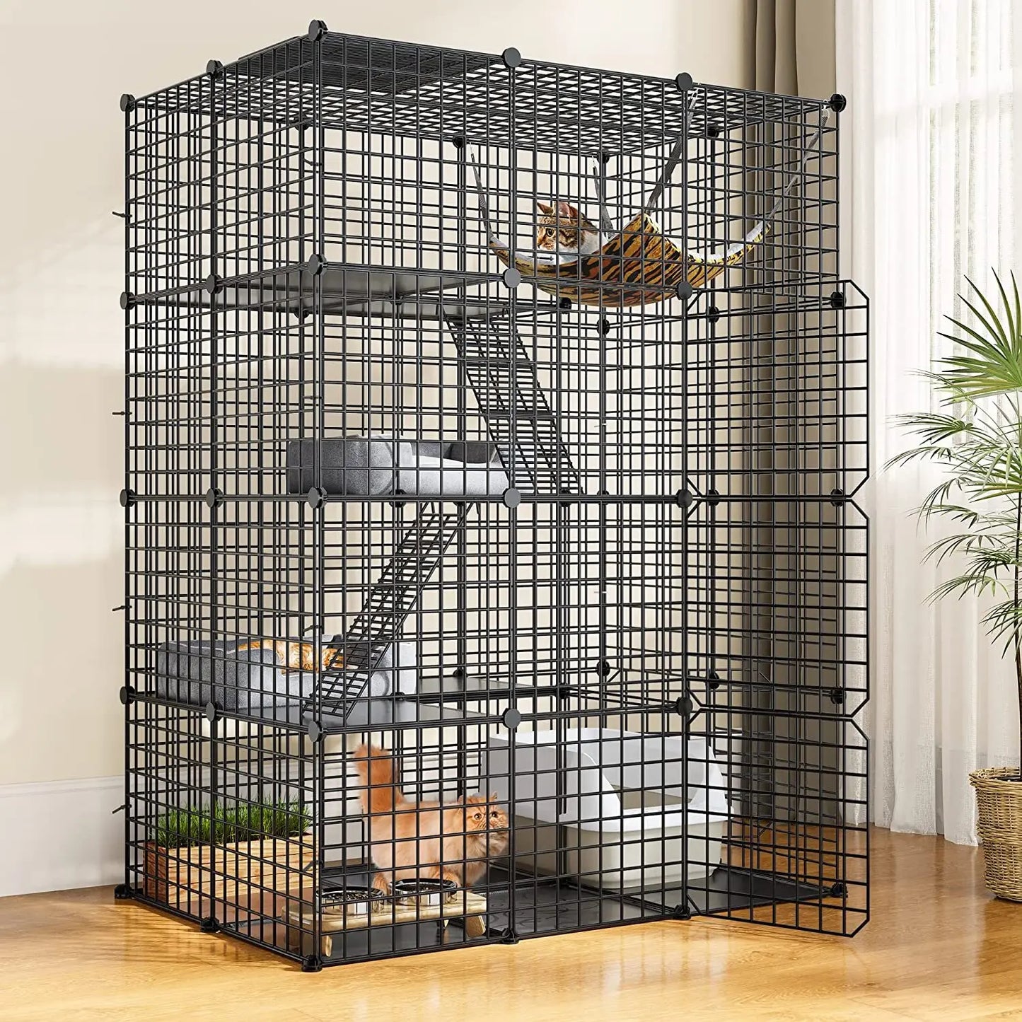 Cat Cage Enclosure Metal Wire 4-Tier DIY Playpen Catio