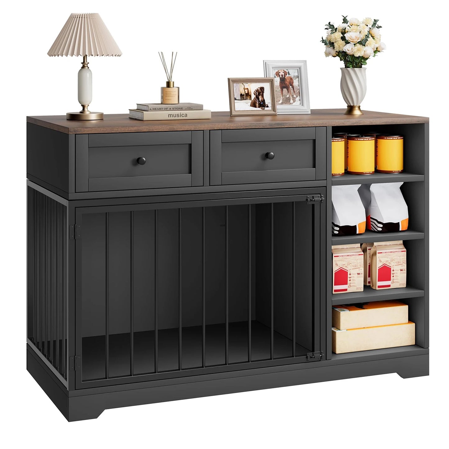 HiMISSD Dog Crate Furniture TV Stand With 2 Drawers