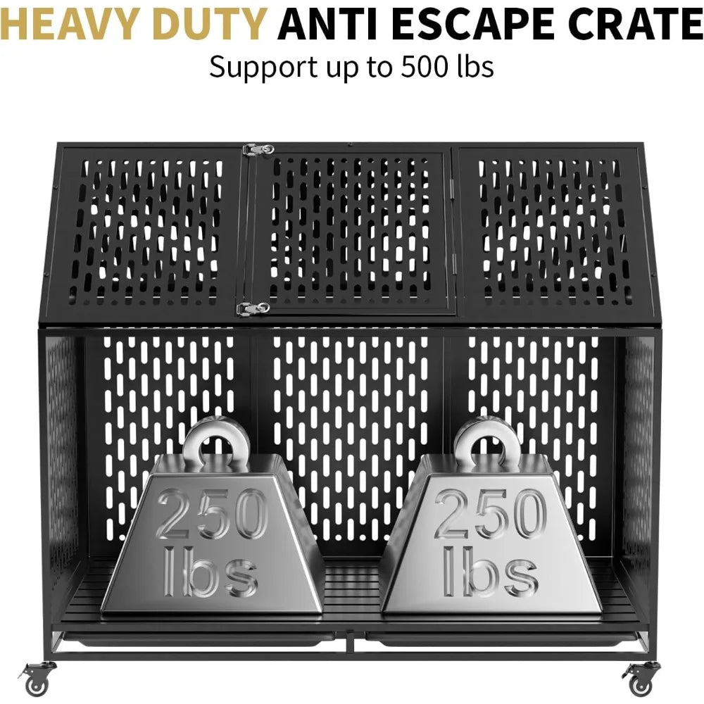Heavy Duty Dog Crate Indestructible Kennel With Wheels