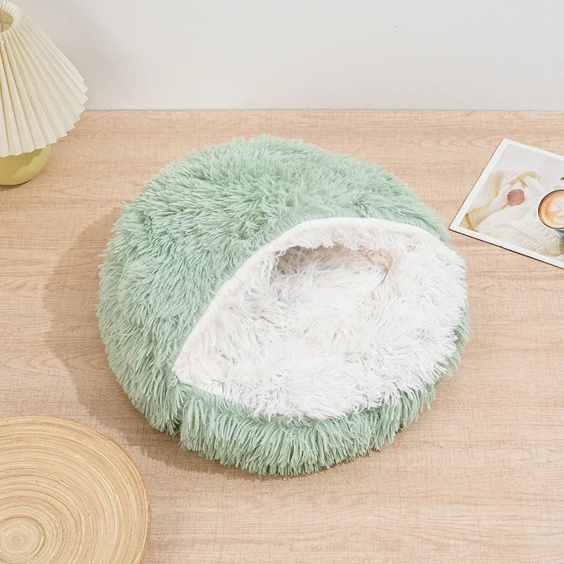 Winter Plush Round Cat Bed 2 In 1 Warm Nest For Cats