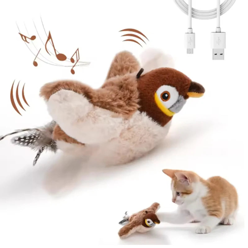 Interactive Chirping Bird Toy for Cats and Dogs Rechargeable Plush